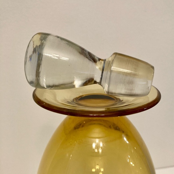 Amber Glass Decanter with Ground Clear Stopper, 11” Tall - Picture 2 of 2